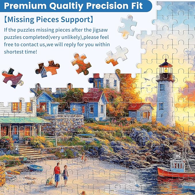 1000 Pieces Puzzles for Adults, Fall Seaside Puzzle, Fishing Village Jigsaw Puzzles 1000 Pieces, Creative Play Holiday Party Gifts Artwork Wall Home Decor, Funny Puzzle for Adults, 28×20 in