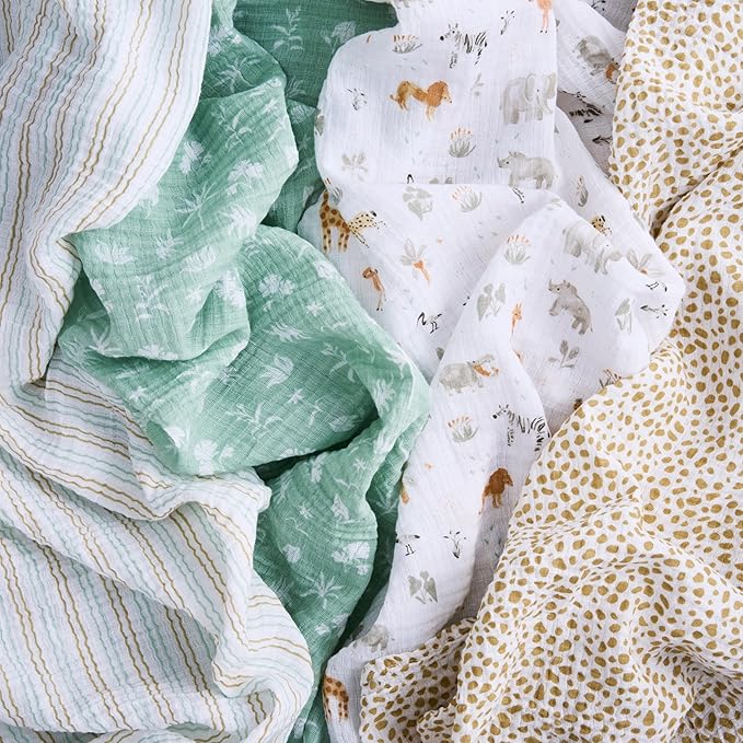 aden + anais Essentials Cotton Muslin Swaddle, Breathable Baby Blanket, Ideal for Boys, Girls, Newborns, Babies & Infants, Receiving Blanket, Soft and Lightweight Wrap, 4 Pack, Giraffe Safari