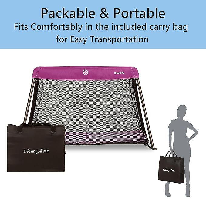 Dream On Me Travel Light Playard | Award-Winning Portable Baby Play Yard & Travel Crib | Lightweight Foldable Design with Padded Mattress