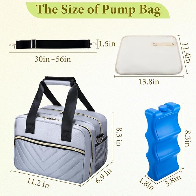 Breastmilk Cooler Bag with Ice Pack, Wearable Breast Pump Storage Bag, Insulated Bottle Travel Bag Compatible with Momcozy/Elvie/Willow, Fits Baby Bottles up to 9 Ounce with Shoulder Strap Gery Mini