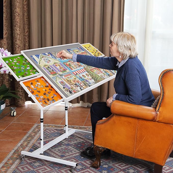 1000 Piece Jigsaw Puzzle Board Table with Drawers and Cover for Adults, Puzzle Board with Adjustable Angle and Height, Movable Puzzle Table with Legs, 30''x22'' Board with Storage