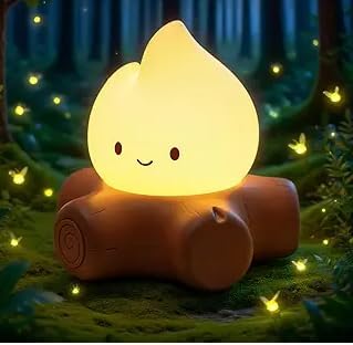 Cute Fake Campfire Lamp, Rechargeable Night Light with Flickering Candle Mode, Portable Mood Lighting for Bedroom Decor, Desk Accessories, Camping & Gifts (Basic Version)