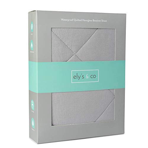 Ely's & Co. Patent Pending Jersey Cotton Quilted Waterproof Hourglass Sheet, All in one Bassinet Sheet with Mattress Pad Cover Protection (Grey)