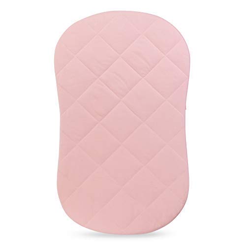 Ely's & Co. Patent Pending Jersey Cotton Quilted Waterproof Hourglass Bassinet Sheet All in one Bassinet Sheet and Bassinet Mattress Pad Cover, Pink
