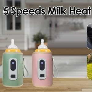 Bottle Breast Milk Warmer, Portable Milk Bottle Warmer 5 Speeds Milk Heat Keeper Fast Baby Food Heater for Outdoor Car Travel (Pink)