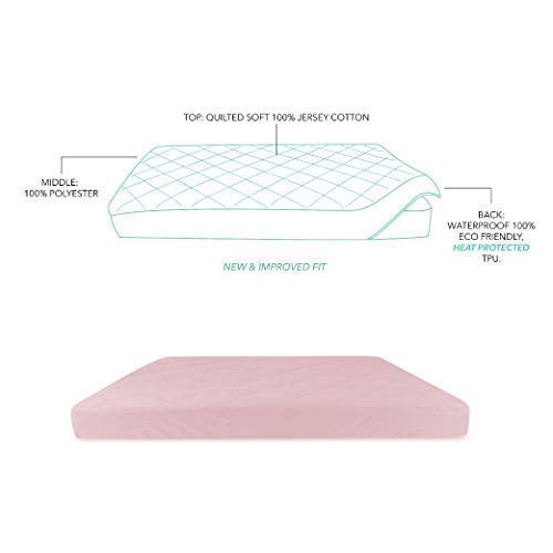Ely's & Co. Patent Pending Jersey Cotton Quilted Waterproof Hourglass Bassinet Sheet All in one Bassinet Sheet and Bassinet Mattress Pad Cover, Pink