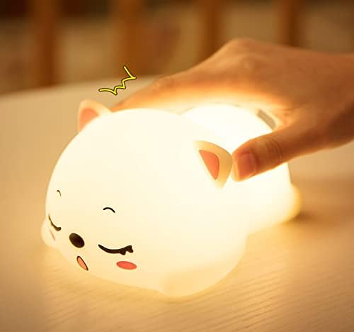 Cute Kids Night Light Night Lamp Night Lights for Kids Bedroom Toddler Baby Portable Silicone Battery Led Nightlight Nursery (Cute Cat)