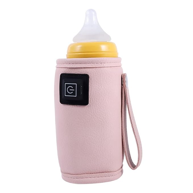 Plplaaoo USB Baby Bottle Warmer Portable Milk Heater, Fast Heating Baby Bottle Warmer with 3-Speed Temperature Adjustment, Insulated USB-Powered Bottle Warmer for Infants, Compact Design (Pink)