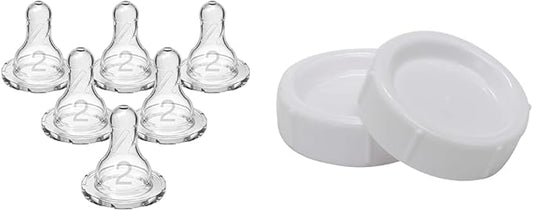 Dr. Brown's Natural Flow Level 2 Medium Flow 100% Silicone Nipples, Anti-Colic Baby Bottles, Storage Caps for Wide-Neck Bottles 2 Pack