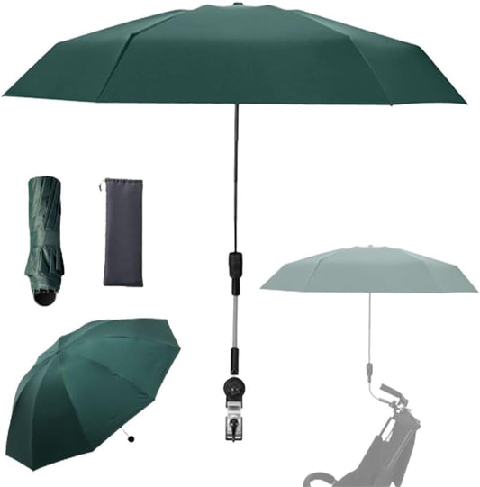 Clip-on Umbrella for Stroller Sunshade, Adjustable Steering Angle, Handle Included, Compact and Lightweight, Suitable for All Kinds of Strollers