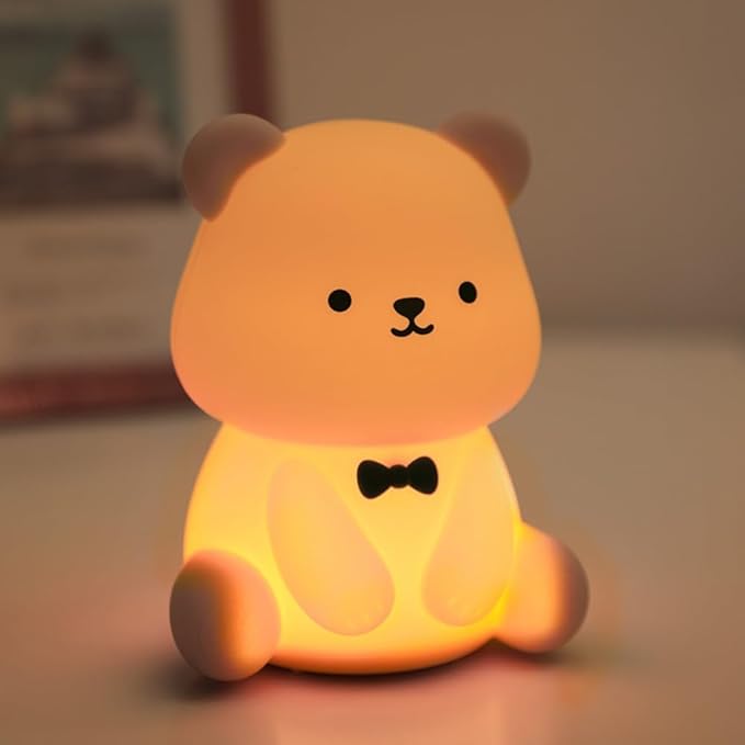 S NMT Silicone Teddy Bear Night Light for Kids Room, Rechargeable 7 Colors Changeable 3 Level Brightness Timing Sleeping Lamp Kawaii Nursery Night Lights for Kids Room Gift Decor