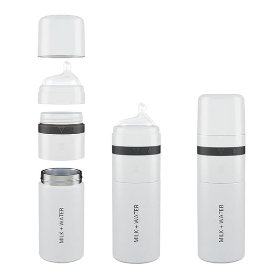 MILK & WATER All in One Baby Bottle & Baby Formula Dispenser On The Go, 9oz - Keeps Water Warm & Formula Fresh - Baby Formula Mixing Bottle with Anti Colic Nipple - Leak-Proof - 6+ Months (White)