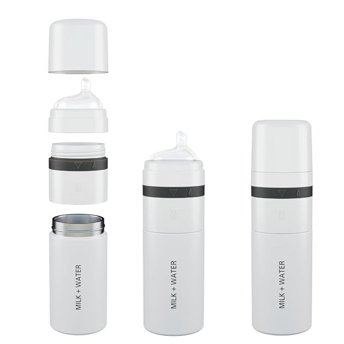 MILK & WATER All in One Baby Bottle & Baby Formula Dispenser On The Go, 9oz - Keeps Water Warm & Formula Fresh - Baby Formula Mixing Bottle with Anti Colic Nipple - Leak-Proof - 3+ Months (White)