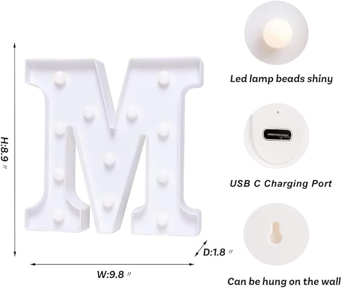 Foaky Rechargeable LED Letter Lights Sign Marquee Light Up Letters Sign for Night Light Wedding/Birthday Party Christmas Lamp Home Bar Decoration (M)