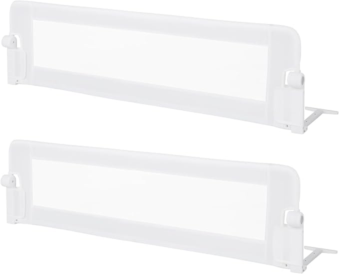BABY JOY Double Sided Bed Rail Guard, 2 Pack, Extra Long, Swing Down for Convertible Crib, Folding Baby Safety Bedrail for Kids Twin Full Size Queen King Mattress, Rails for Toddlers (White, 60")