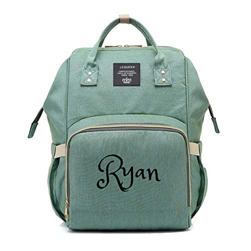 Personalized Large Diaper Bag Knapsack/Tote Bag/Backpack -Custom Monogram Embroidered for Infant/Baby Bag/ (Green)