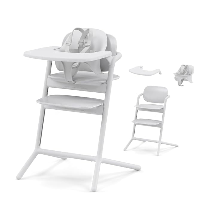 Cybex LEMO High Chair 3-in-1 Set with Baby Set + Snack Tray - Modern Design, One-Hand Depth & Height Adjustment & Anti-Tip Wheels - from 6 Months, Convertible to Adult Chair, All White
