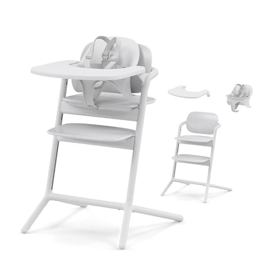 Cybex LEMO High Chair 3-in-1 Set with Baby Set + Snack Tray - Modern Design, One-Hand Depth & Height Adjustment & Anti-Tip Wheels - from 6 Months, Convertible to Adult Chair, All White