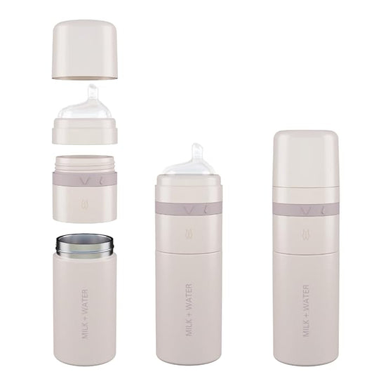 MILK & WATER All in One Baby Bottle & Baby Formula Dispenser On The Go, 9oz - Keeps Water Warm & Formula Fresh - Baby Formula Mixing Bottle with Anti Colic Nipple - Leak-Proof - 6+ Months (Pink)