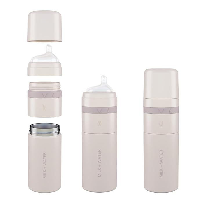 MILK & WATER All in One Baby Bottle & Baby Formula Dispenser On The Go, 9oz - Keeps Water Warm & Formula Fresh - Baby Formula Mixing Bottle with Anti Colic Nipple - Leak-Proof - 3+ Months (Pink)