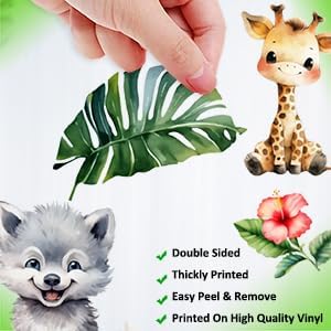 38 Animal Window Stickers, Cute Elephant, Monkey, Bird Window Stickers, Perfect for Parties, Decorating Rooms, Living Rooms, Kitchens, bathrooms, refrigerators, Tile Stickers