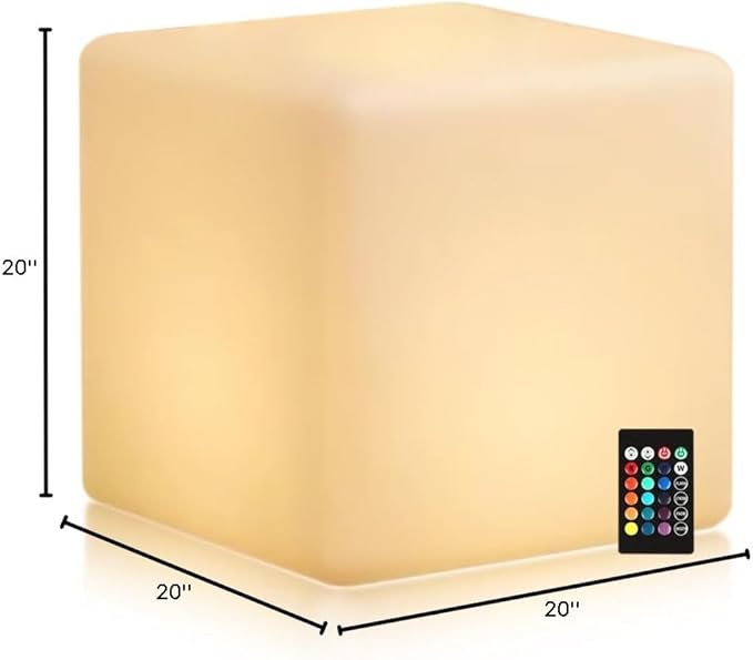 20-in LED Cube Chair, Cordless Rechargeable LED Cube Light Table, 16 Colors Glowing Light Up Cubes, Waterproof Glow Cubes Floor Lamp, Dimmable Cosmic Tesseract Mood Lamp for Bedroom Patio Garden Party