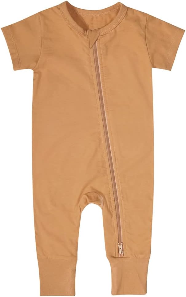 Teach Leanbh Toddler Unisex Baby Bamboo Viscose Pajamas 2 Way Zipper Short Sleeve Footless Romper Jumpsuit Sleep and Play