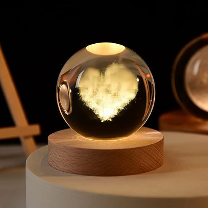 3D Heart Cloud Crystal Ball, Laser Engraved Romantic Couple Glass Decorative Ball, 2.4" Paperweight Crystal Valentines Day Gifts for Wife Girlfriend, Mom Friends Daughter
