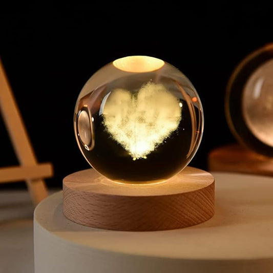 3D Heart Cloud Crystal Ball, Laser Engraved Romantic Couple Glass Decorative Ball, 2.4" Paperweight Crystal Valentines Day Gifts for Wife Girlfriend, Mom Friends Daughter