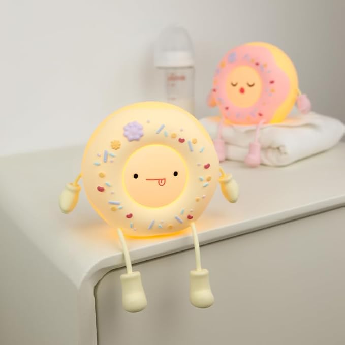 Cute Donut Night Light for Kids,Silicone Nursery Nightlight, Touch Control USB Rechargeable Lamps Breastfeeding Sweet Kawaii Dorm Room Decor Christmas Gift Baby Kids Girls Teens,White