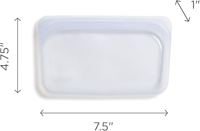 Stasher Premium Silicone Reusable Food Storage Snack Bag, Clear, Microwave, Sous Vide, Dishwasher, Oven and Freezer Safe, BPA Free, Leak-free, Eco-friendly, 12 Oz