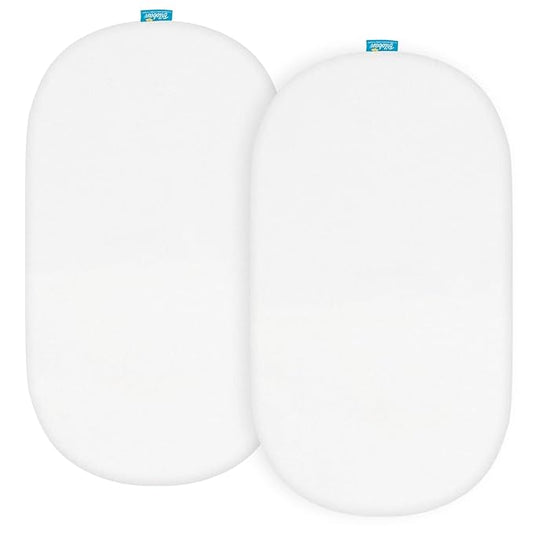 Bassinet Sheets Universal Fit for Oval, Hourglass, Rectangle Bassinet Mattress, 2 Pack 100% Cotton Sheets for Halo Bassinest Swivel, Flex, Luxe Sleeper, Unisex Bassinet Fitted Sheet for Baby, White