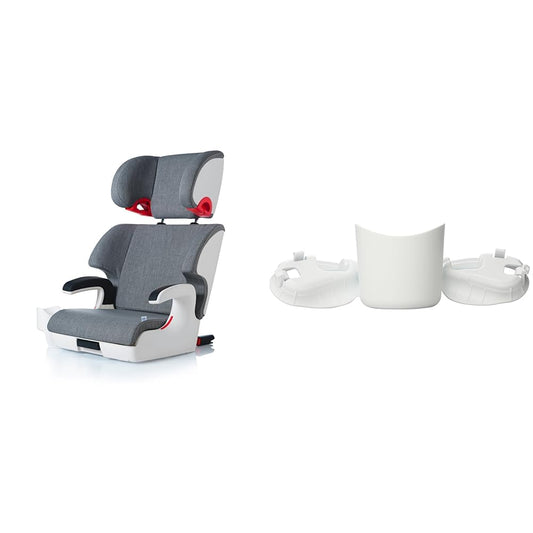 Clek Oobr High Back Booster Car Seat with Rigid Latch, Cloud & Foonf/Fllo Drink Thingy Cup Holder, White