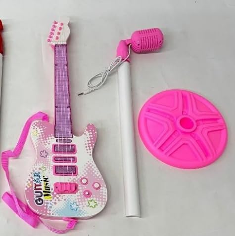 Electric Guitar and Microphone Set for Kids, Toddlers Musical Instruments Starter Kit with Guitar Microphone Lifting Stand, Pink Karaoke Machine with Mic for Boys Girls Infant Christmas Gifts