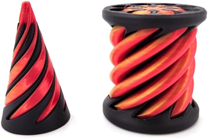 Impossible Pyramid Passthrough Sculpture, Pass Through Pyramid, 3D Printed Spiral Cone, Mini Vortex Thread Illusion (Gold+Red)