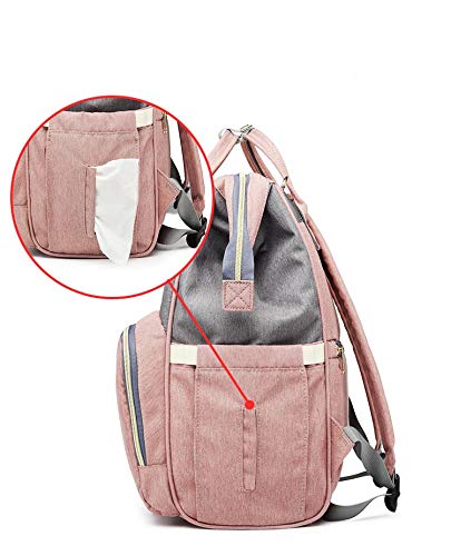 Personalized Large Diaper Bag Knapsack/Tote Bag/Backpack -Custom Monogram Embroidered for Infant/Baby Bag/ (Pink/Grey)