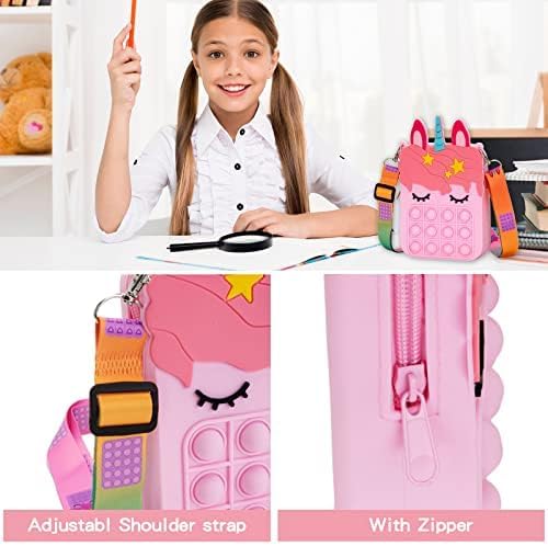 Big Pink Unicorn Pop Purse for her,Pop Fidget Toy for Girls, Push Pop Bubble Fidget Sensory Toy, Stress Release Pop Coin Purse, Easter Stocking Birthday Party Favors Unicorn Gifts