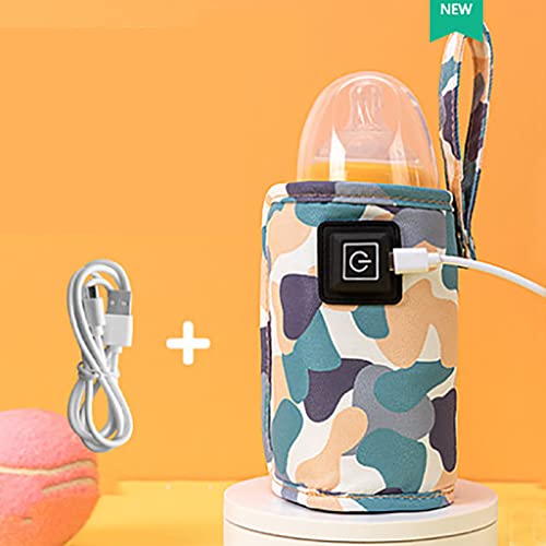 USB Milk Bottle Warmer Bag, Adjustable Temperature 40℃-60℃ with USB Port for Night Feeding Travel Home Use Compatible with Most Bottles‌ 5V 2A (White)