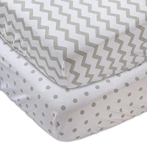 Ely's & Co. Patent Pending Waterproof Crib Sheet | Toddler Sheet, No Need for Mattress Pad Cover, 2 Pack Grey Chevron and Polka Dots, Unisex for Baby Boy and Baby Girl