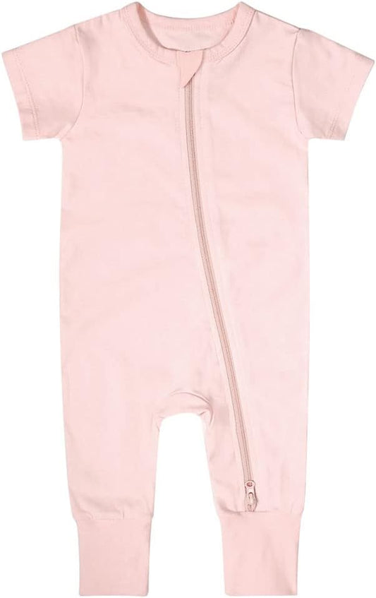 Teach Leanbh Toddler Unisex Baby Bamboo Viscose Pajamas 2 Way Zipper Short Sleeve Footless Romper Jumpsuit Sleep and Play