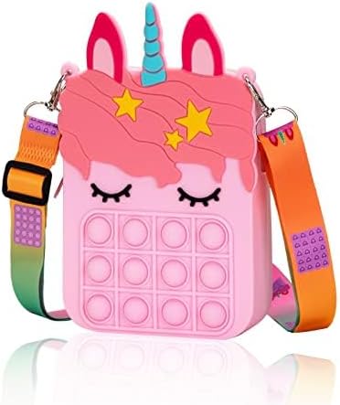 Big Pink Unicorn Pop Purse for her,Pop Fidget Toy for Girls, Push Pop Bubble Fidget Sensory Toy, Stress Release Pop Coin Purse, Easter Stocking Birthday Party Favors Unicorn Gifts