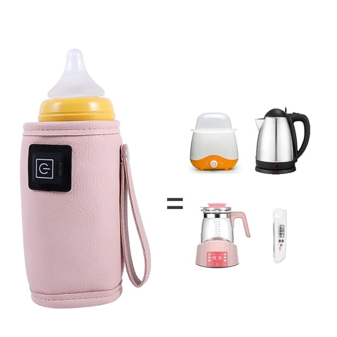 Plplaaoo USB Baby Bottle Warmer Portable Milk Heater, Fast Heating Baby Bottle Warmer with 3-Speed Temperature Adjustment, Insulated USB-Powered Bottle Warmer for Infants, Compact Design (Pink)