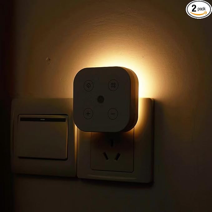 Three Color Temperature Dimmable Night Light Plug in Wall, with Auto Dusk to Dawn Sensor, Plug in Night Light, LED, Kids, Adult, Bedroom, Hallway, Bathroom,Kitchen, Stairways(2 Pack)