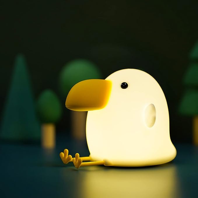 Cute Silicone Bird Night Light, Animal Nursery Lamp, Squishy LED Night Light for Bedroom, Kawaii Room Decor NightLight, Rechargeable Bedside Silicone Lamp, Ideal Gift (Bird)
