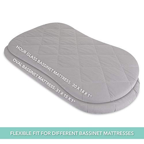 Ely's & Co. Patent Pending Jersey Cotton Quilted Waterproof Hourglass Sheet, All in one Bassinet Sheet with Mattress Pad Cover Protection (Grey)