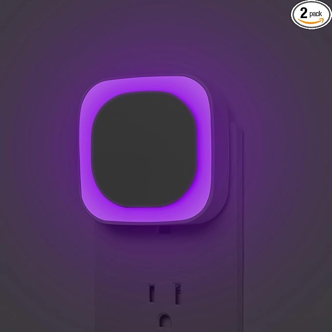 2 Pack Purple Night Light, Gentle Eye-Care with Dimmable Soft Glow & Indirect Reflection, Auto Dusk to Dawn Sensor, Plug in Nightlight for Meditation Corner, Creative Studio, Bedroom, Bathroom