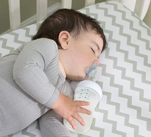 Ely's & Co. Patent Pending Waterproof Crib Sheet | Toddler Sheet, No Need for Mattress Pad Cover, 2 Pack Grey Chevron and Polka Dots, Unisex for Baby Boy and Baby Girl