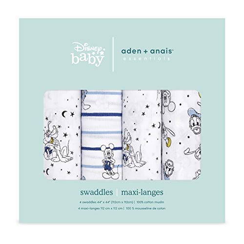 aden + anais Disney, Swaddle Blanket, Boutique Muslin Blankets for Baby Girls and Boys, Newborn Receiving Blanket for Swaddling, 100% Cotton Baby Swaddle Wrap, 4 Pack, Mickey Stargazer