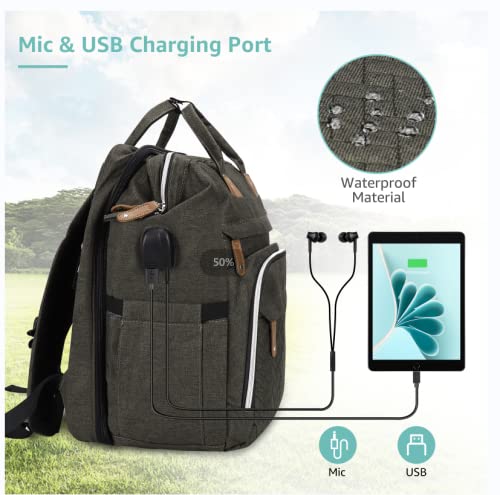 DERJUNSTAR Diaper Bag Backpack, Large Baby Bag with Changing Pad, Thick Padded Back & Straps, Laptop Compartment, Waterproof Travel Backpack with USB Port, Multi-Function for Mom & Dad, Army Green