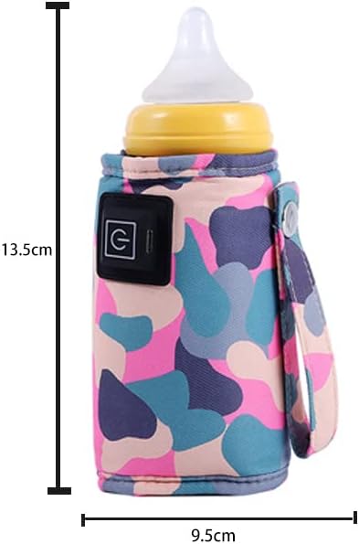 Car Travel Bottle Warmer,5V 2A USB Heating Bottle Warmer 40°C-60 °C Three Gear Adjustable Car Travel Milk Bottle Warmer Milk Heat Keeper Lightweight Milk Heater Cover,Pink